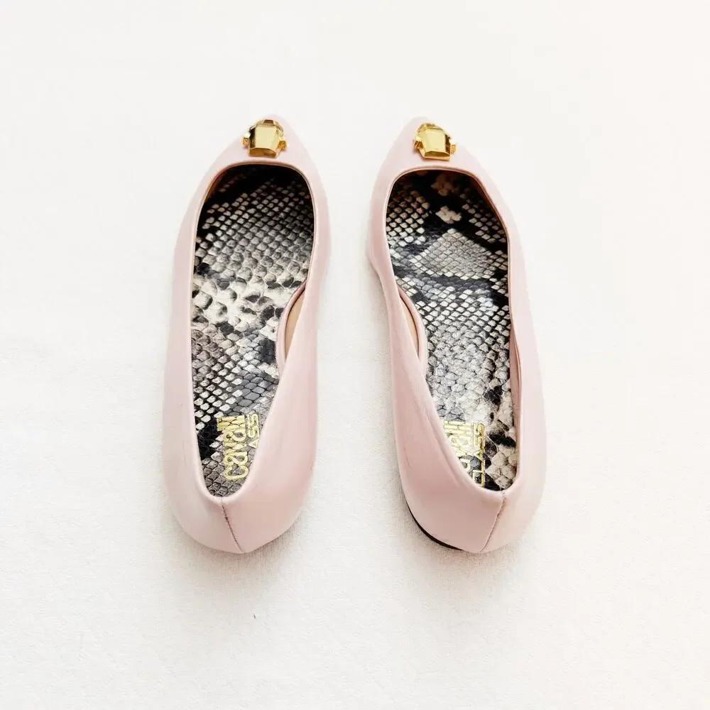 Cavalli Class Women's Logo Pointy Toe Leather Ballet Flats Nude/PInk SZ6